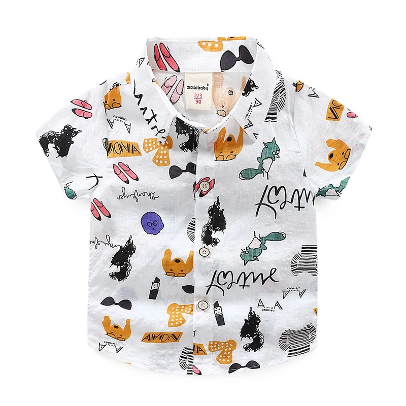 

2019 White Boys Shirts Cartoon Short Sleeve Fashion Children's Clothing Breathable Korean Kids Clothes Cotton Baby Summer Tops