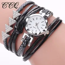 CCQ marca mujer pulsera de flecha de plata relojes de cuarzo reloj de cuero de moda para mujer relojes Vintage Envío Directo 2017 Nuevo