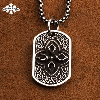 

Cross Vajra double face 3D Dog tag for men stainless Steel Mantra pendant and Necklace