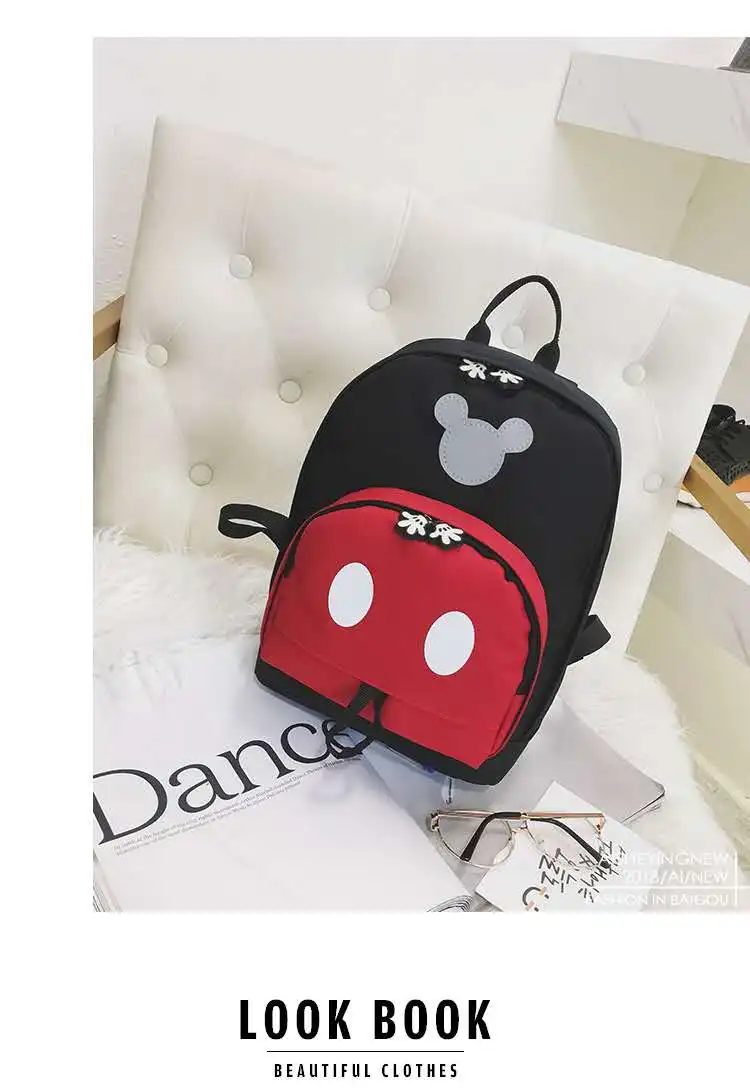Женский тканевый рюкзак через плечо с Микки Маусом, школьная сумка с мультипликационным принтом, дорожный рюкзак на молнии, мини рюкзак, Mochila Feminina - Цвет: Mickey