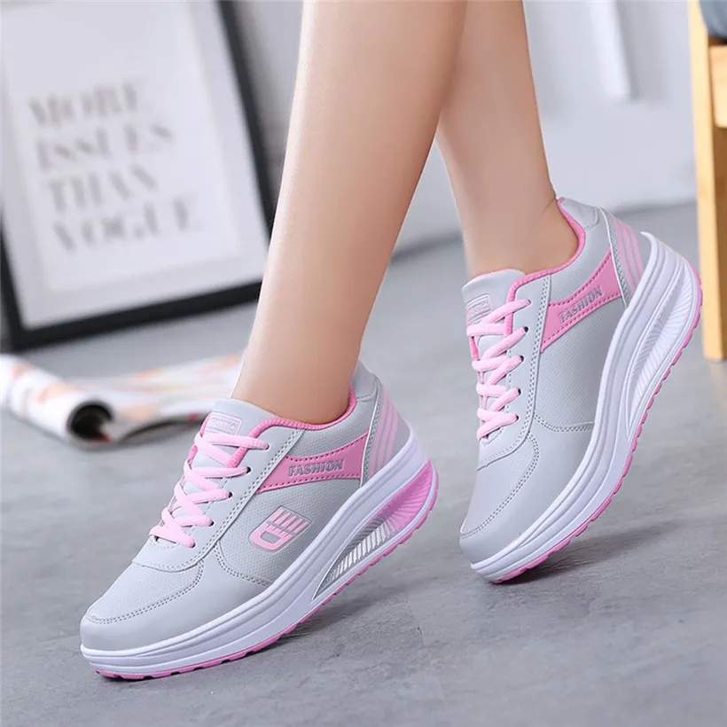 Outdoor Walking Shoes Skid-Proof PU Women Sport Shoes Comfortable Lace-up Round Toe Woman Students Sneakers  0911