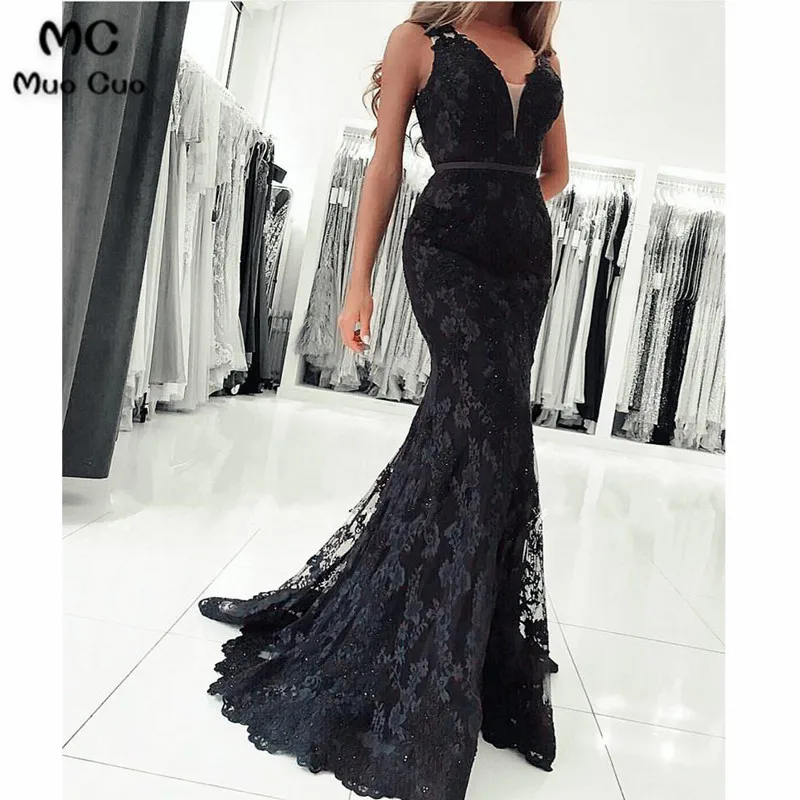 Elegant V Neck Long Lace Mermaid Evening Dresses43
