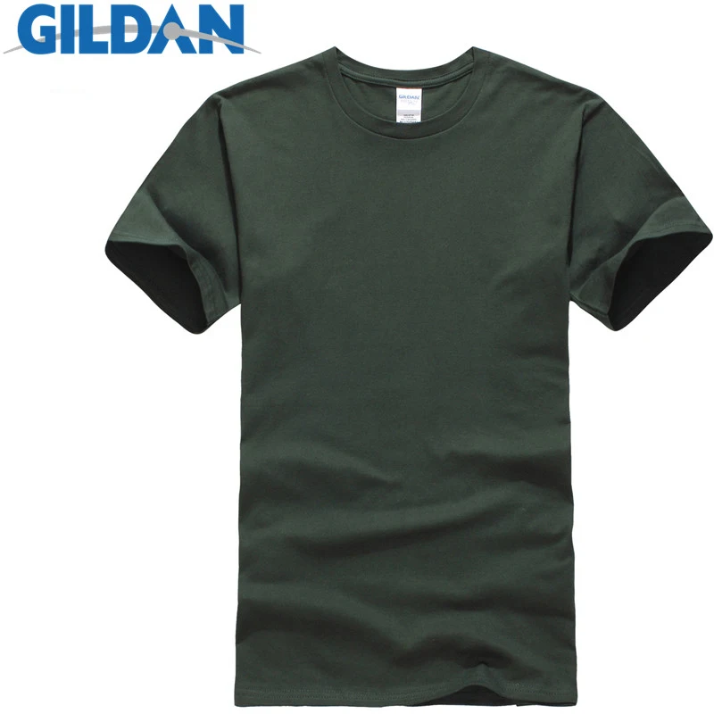 GILDAN летние мужские футболки одноцветные приталенные футболки с коротким рукавом мужские Новые топы с круглым вырезом базовые футболки брендовая одежда размера плюс - Цвет: Forest green