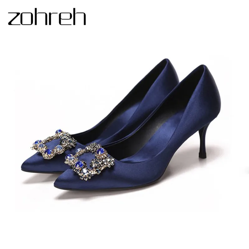 

High-end fashion new high-heeled pointed square buckle rhinestone wedding shoes stiletto shallow mouth women's bridesmaid shoes