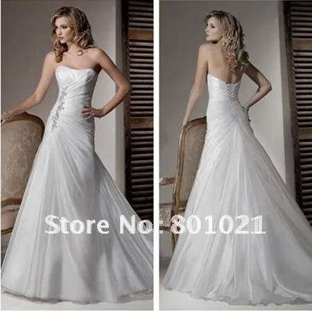 Free Shipping/Brand New Style Glamorou A-line Strapless Appliques Taffeta Irish Wedding Gowns | Свадьбы и торжества