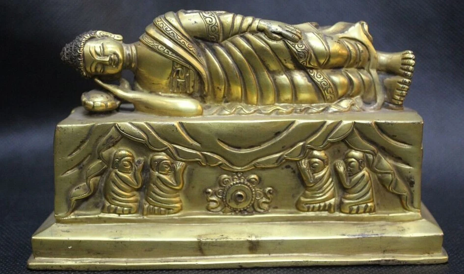 

R0722 Details about 4"Tibet Buddhism temple Bronze 24K Gold Sleep Shakyamuni Sakyamuni Buddha Statue