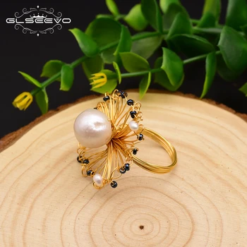 

XlentAg Original Handmade Natural Baroque Fresh Water Pearl Adjustable Rings For Women Wedding Party Ring Fine Jewelry GR0220
