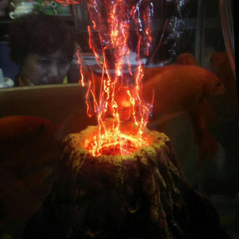 aquarium air drive LED decoration resin volcano fish tank