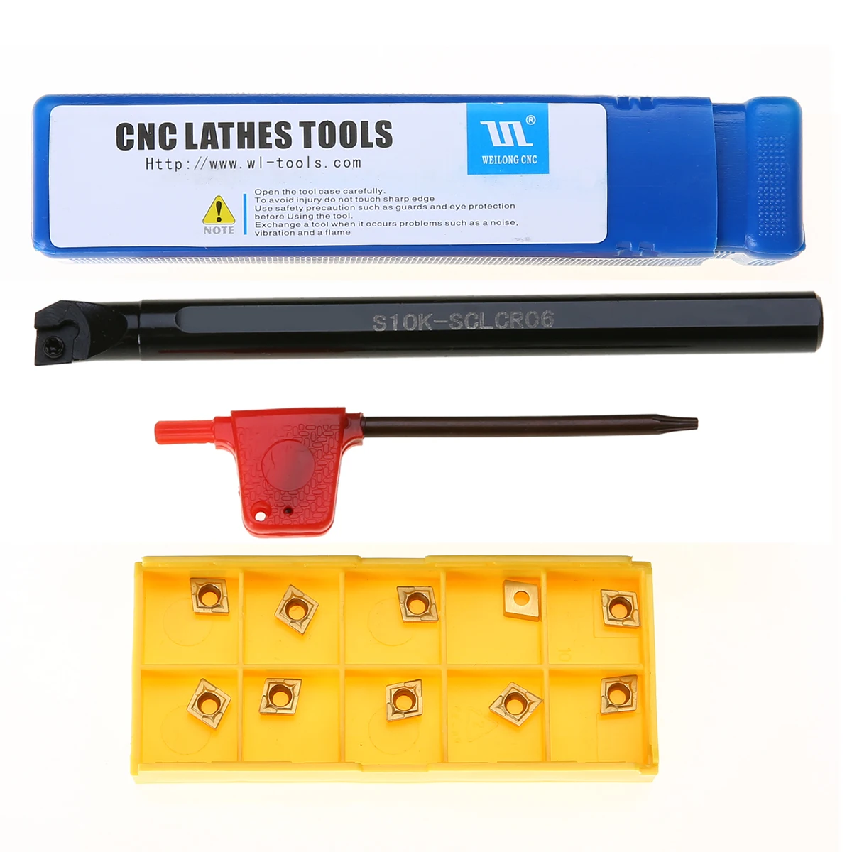 10pcs CCMT060204-HM Carbide Inserts + S10K-SCLCR06 Lathe Bar Turning Tool Holder With Wrench Industry Tools