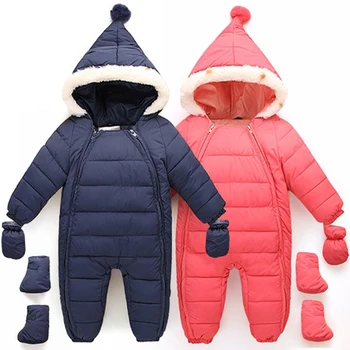 

Baby Snowsuits Hooded Jumpsuit Down Cotton Boys Girls Coats Kids Clothes Infantil Thick Rompers Outerwear Double Zipper Overalls