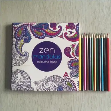 12 Color Pencils English Edition 128 Pages Mandalas Coloring Book For Adults Children Relieve Stress