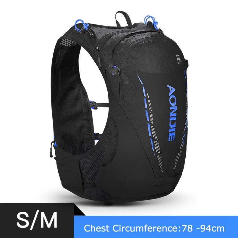 AONIJIE уличный гидрационный рюкзак 10L беговой жилет пакет нейлон легкий дышащий рюкзак Спортивная Сумка для мужчин и женщин - Цвет: Black Blue SM