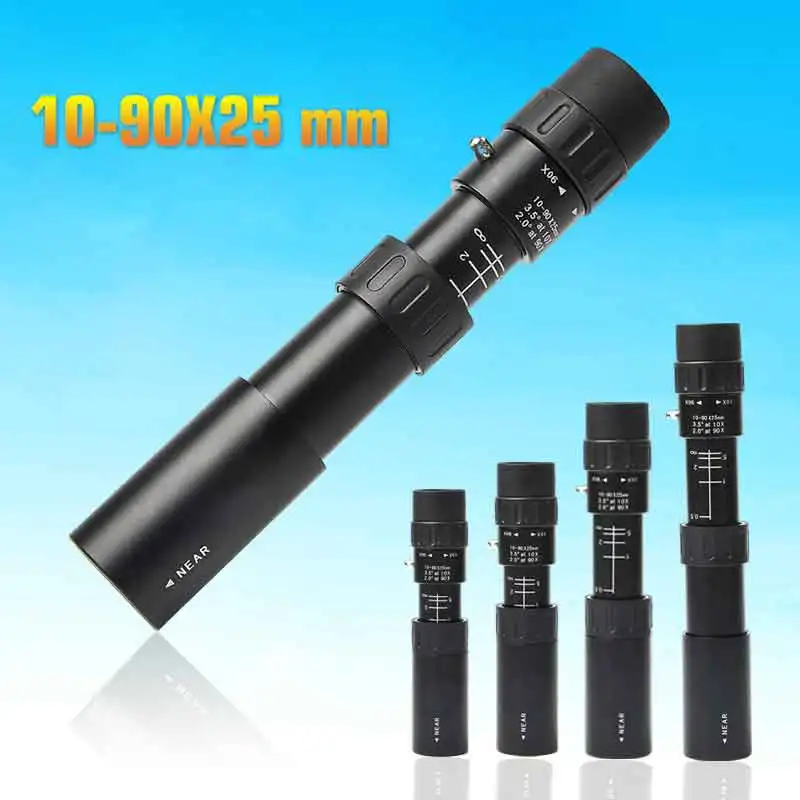 10-90X25 Zoom Telescope Waterproof Green Film Portable Pocke Mini MonoculareTelescope for Camping Hunting