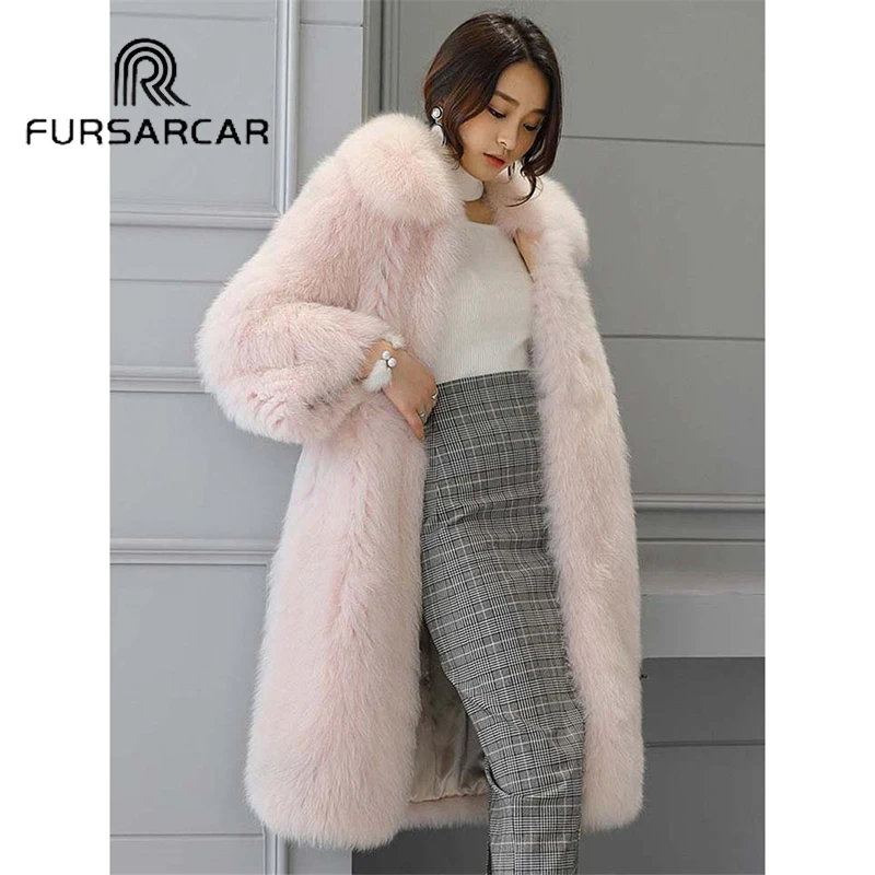 

FURSARCAR New Winter Women Real Fur Coats With Turn-Down Collar Natural Fox Fur Fashion Jacket Thick Warm Fox Fur Female Coat