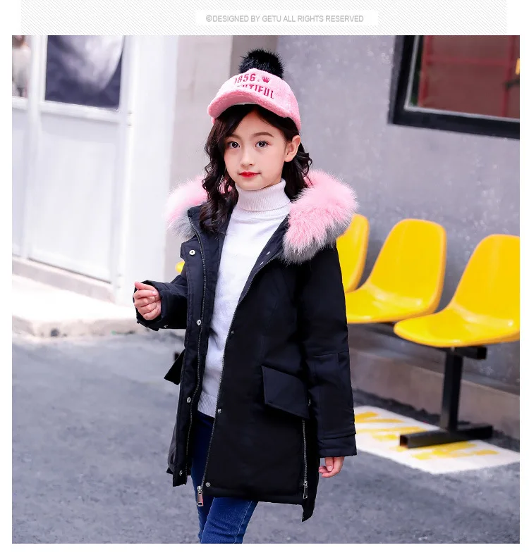 

2019 Fashion Fur Hood Jacket for Girls Children Snow Wear Parka Thick Down Coats Winter Jacket Children Christma Winter Coat