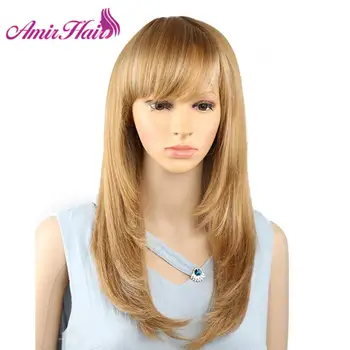 

Amir Long Straight Synthetic Wig Ombre white mixed Blonde with bangs for American African Women Heat Resistant Cosplay 18 inch