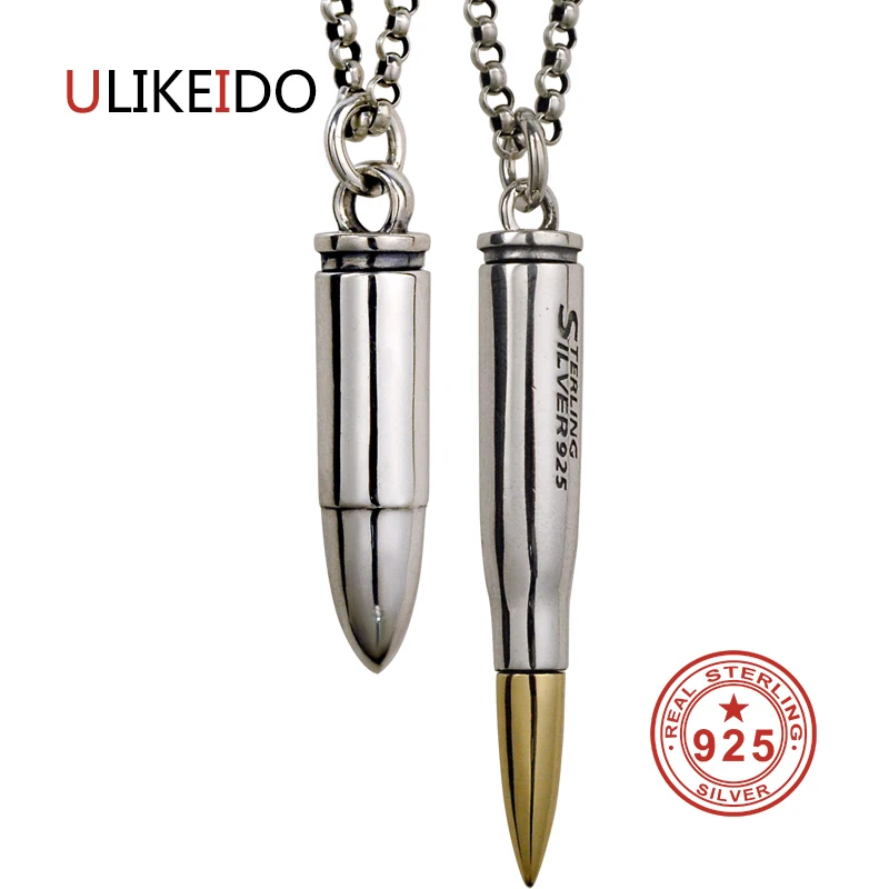 

Pure 925 Sterling Silver Jewelry Bullet Charms Punk Pendants for Men And Women Thai Silver Necklace Chain Fine Gift 1278