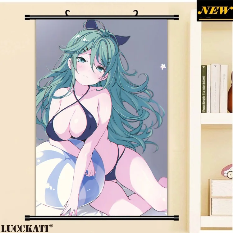 10anthropomorphism aqua_eyes ball barefoot bikini blush chiyingzai green_hair kantai_collection long_hair ponytail scan swimsuit yamakaze_(kancolle)_