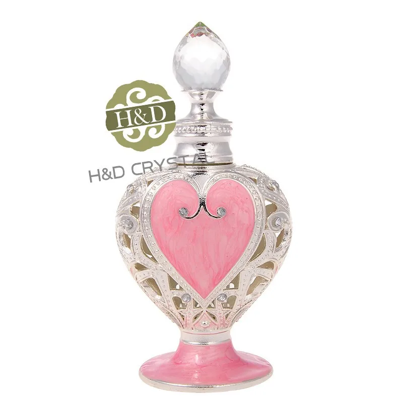 New style Retro metal Good Taste Collection Glass Metal Pink  Heart  Beautiful Adornment crafts  Easy Fill  Perfume Bottle(5)