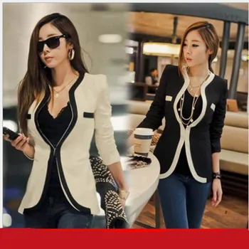 

2019 new fashion black and white striped color matching stitching nine sleeves suits padded shoulders women's birthday gift wild