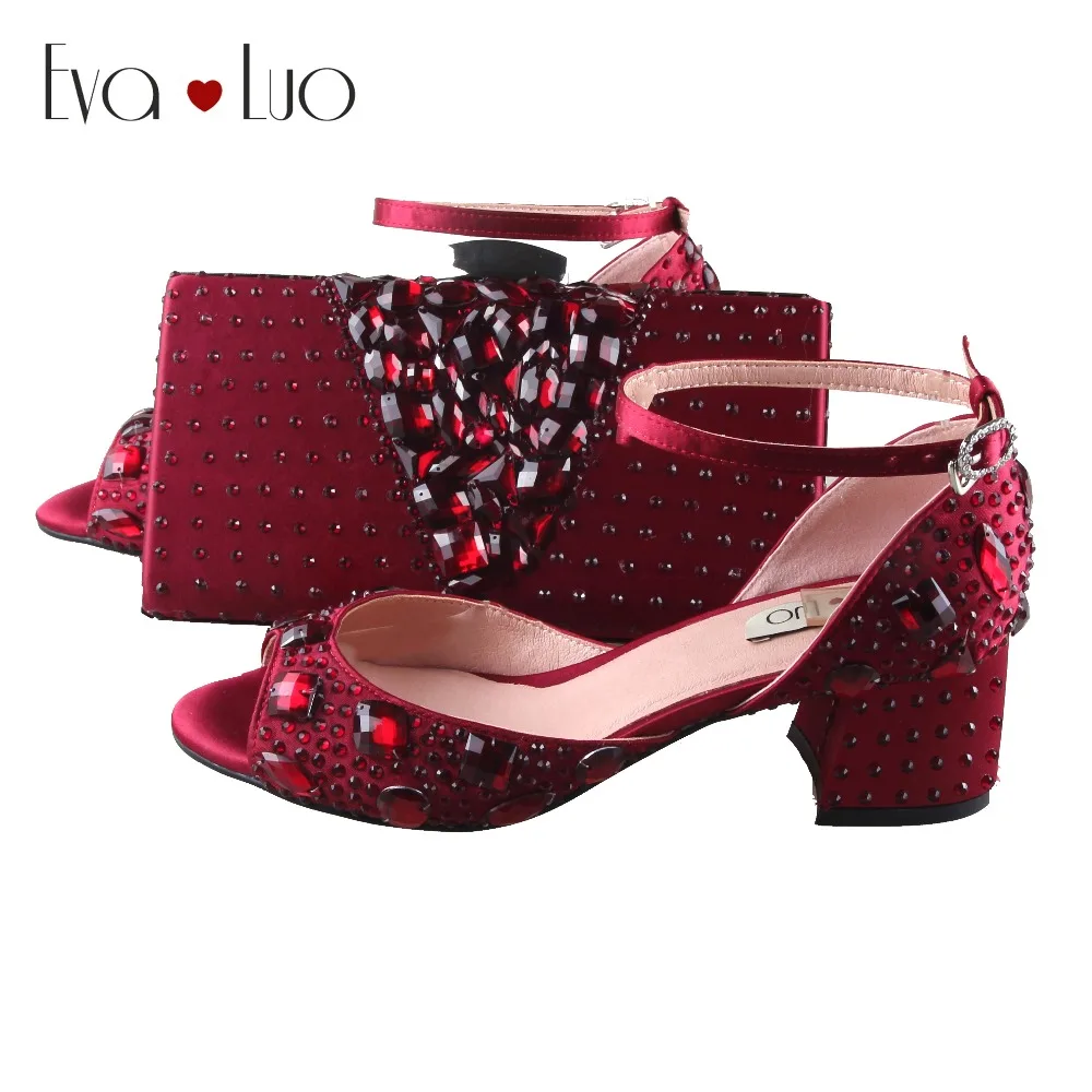 

BS1007 DHL Custom Made Winered Crystal R Shoes with Matching Bags Set Slingbacks Dress Pumps Women Bridal wedding Shoes