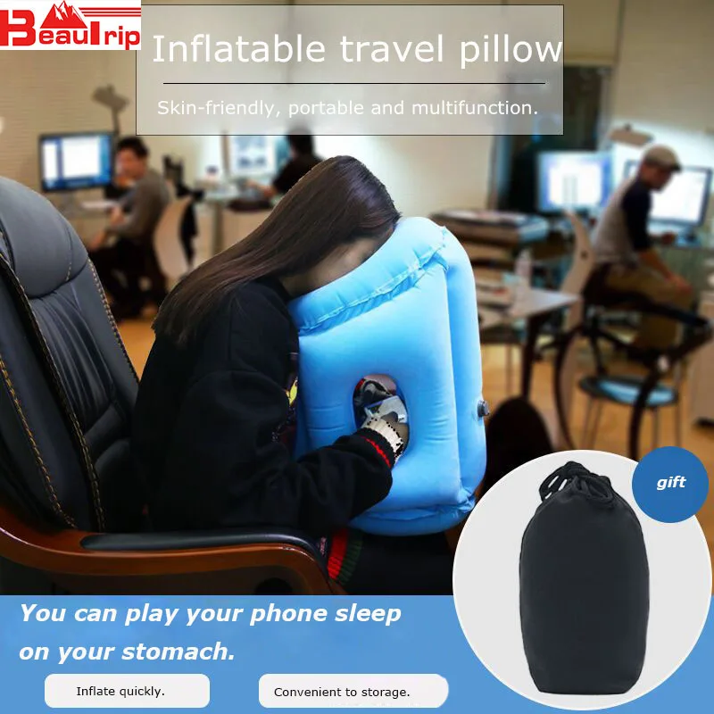 Portable air inflatable travel pillow airplane office desk nap