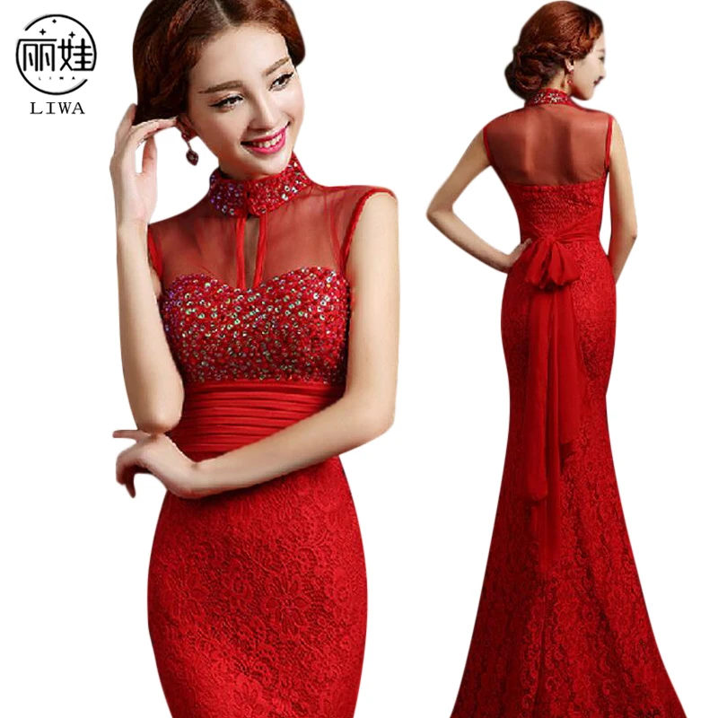 

Облегающее вечернее платье-русалка без рукавов, длинное кружевное привлекательное облегающее платье с бантом, свадебное вечернее платье для невесты, BV44, 2016