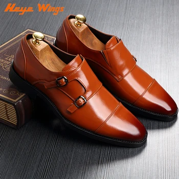 

Heye Wings Simple classic Monk-strap buckle PU leather shoes men in formal shoes office career Occupational shoes