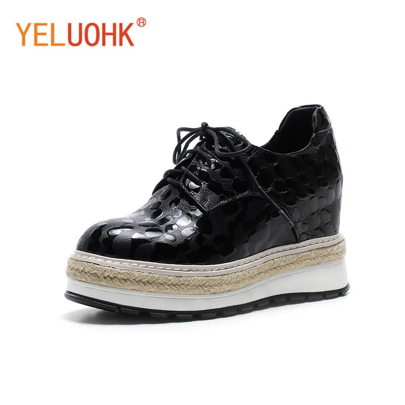 

Patent Leather Platform Shoes Heel Women High Quality High Heels Wedges Shoes Black