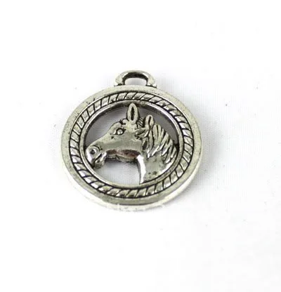 

FREE SHIPPING 30PCS Tibetan silver Horse Head Round Charm A13522