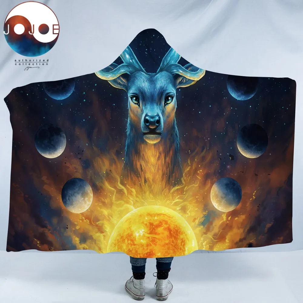 

Celestial by JoJoesArt Hooded Blanket Elk Planet Deer Antlers Sherpa Fleece Microfiber Wearable Blanket Universe Galaxy manta