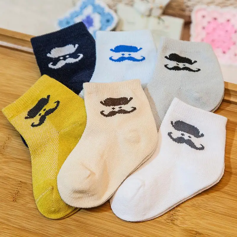 6 Pairs Pack Newborn Baby Socks Beards Cartoon Socks Cotton Thick Warm Mesh Children Socks Handmade Boneless Sewing Kids Socks