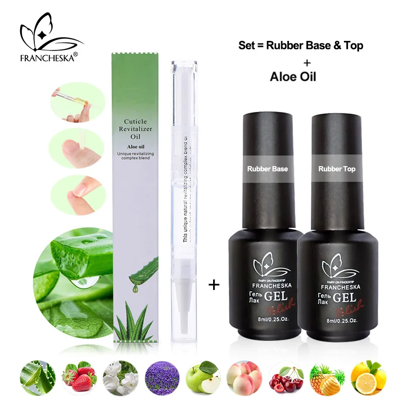 

Francheska rubber top coat base coat base top set cuticle oil Nail Nutrition Oil kit oje unas gel lak nagels spulletjes nail art