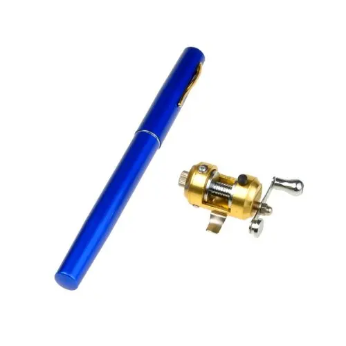 

New Blue Mini Pocket Aluminum Alloy Fishing Fish Travel Pen Shape Rod Pole