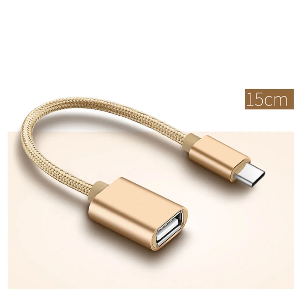 Nylon Braided Type-C Male to USB 2.0 Type-A Female Adapter OTG Host Cable Charger Data Sync Cord 15cm