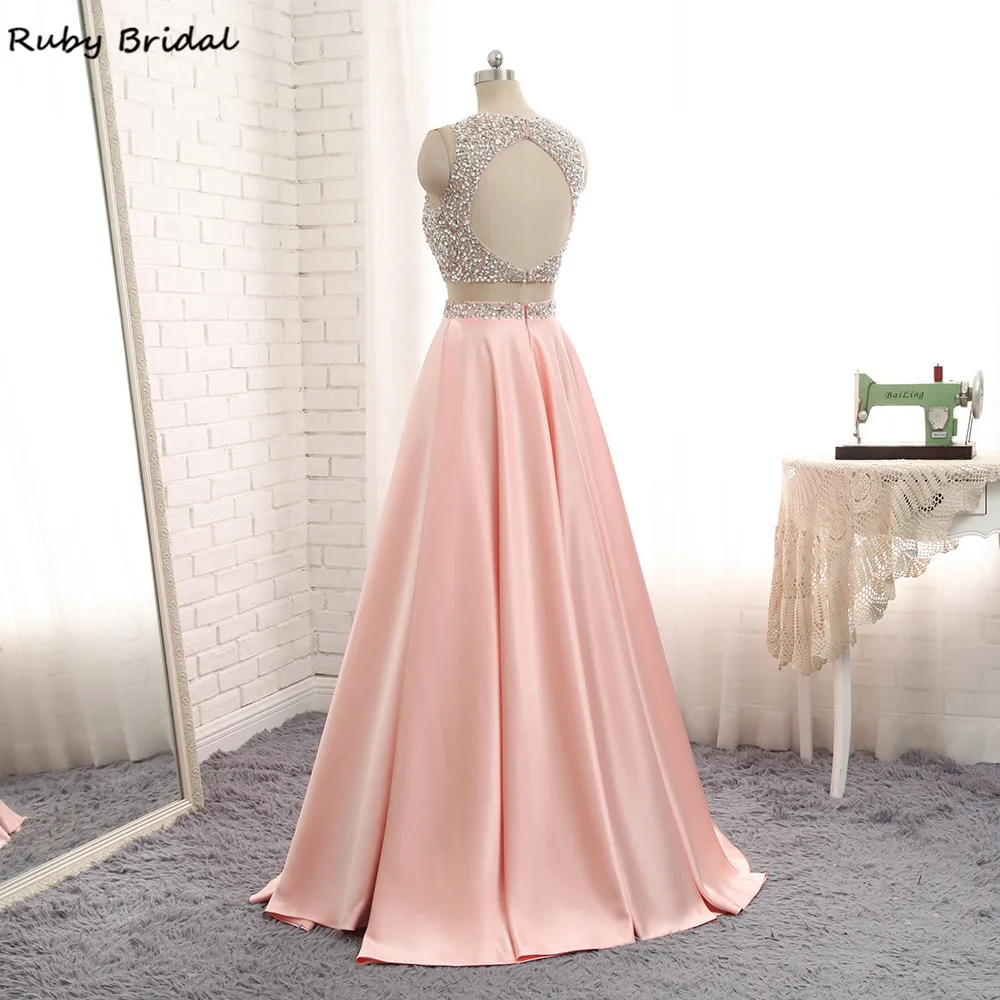 Ruby Bridal vestido de festa длинные трапециевидные розовые платья для выпускного из сатина с бисером роскошные ремни из двух частей вечернее платье P1210