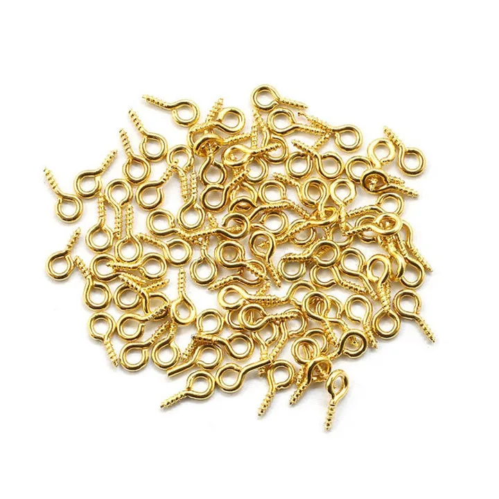 200pcs 4x9mm Mini Eye Screw Hooks Clasps Eye Pin Round Head Ring Self-tapping Thread Hook Pendant DIY Jewelry Making Accessories