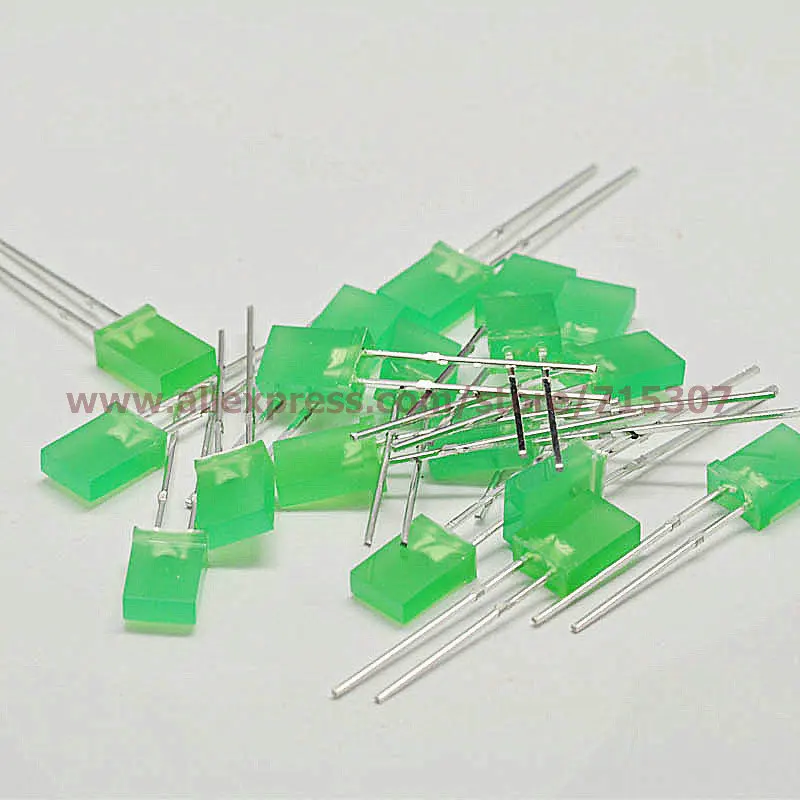 

PHISCALE 50pcs 5*2*7 / 5x2x7mm rectangle green led with flat top green lens high brightness 2pins through hole