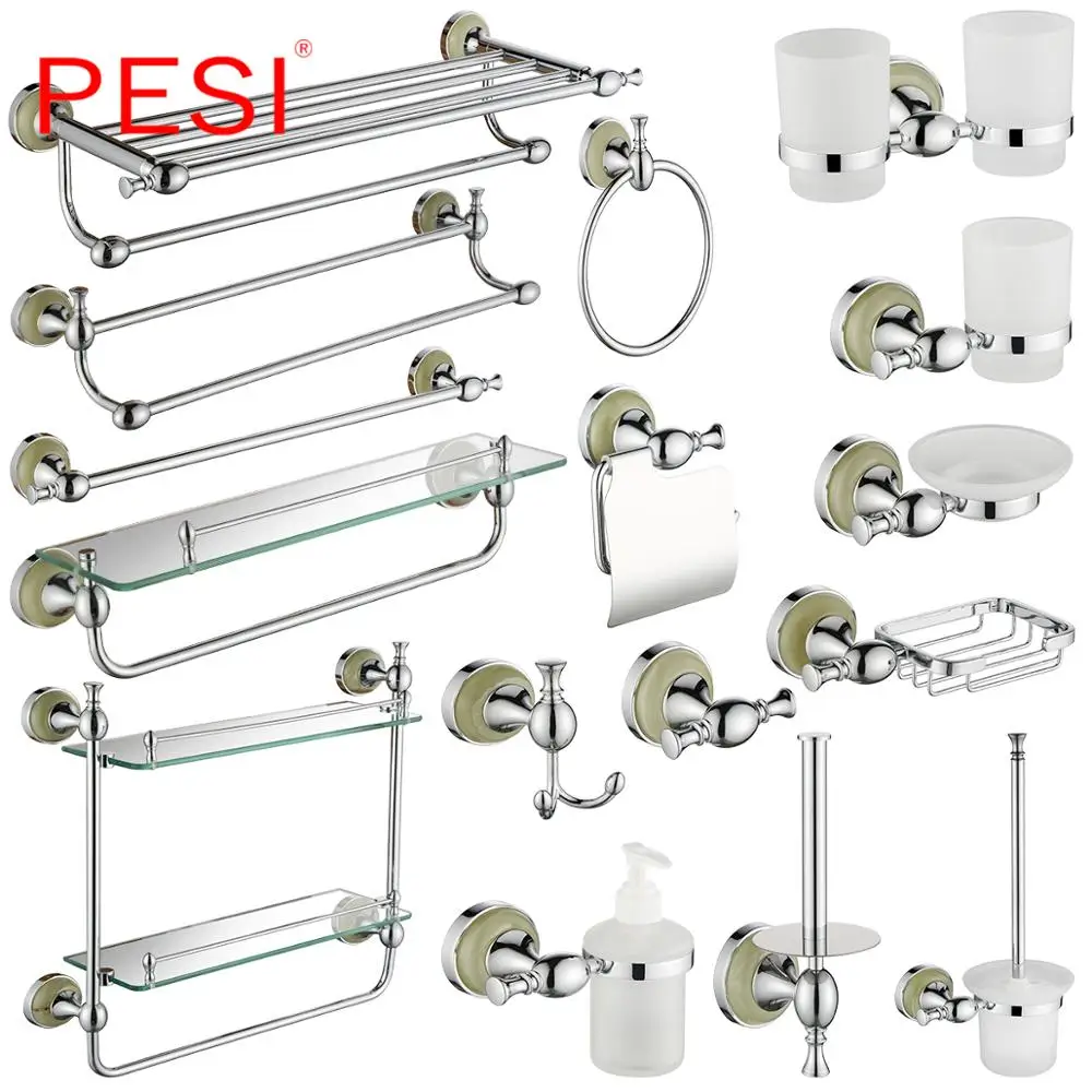 

Bathroom Accessories Hardware Set Robe Coat Hook Towel Rail Rack Bar Shelf Toilet Paper Tissue Holder Toothbrush Holder,Chrome.