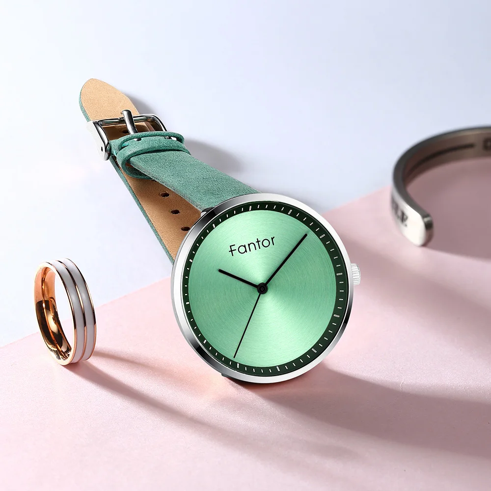 Goede Fantor Top Merk Vrouwen Horloge Lederen Green Dial Vrouw Fashion Luxe Casual Horloges Dames Waterdichte Elegantie Horloge