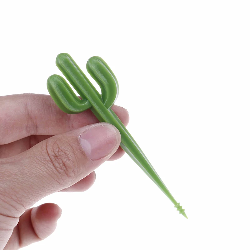 6pcs/pack Fruit Fork Green Cactus Fruit Forks Plastic Toothpick Kids Tableware Food Picks