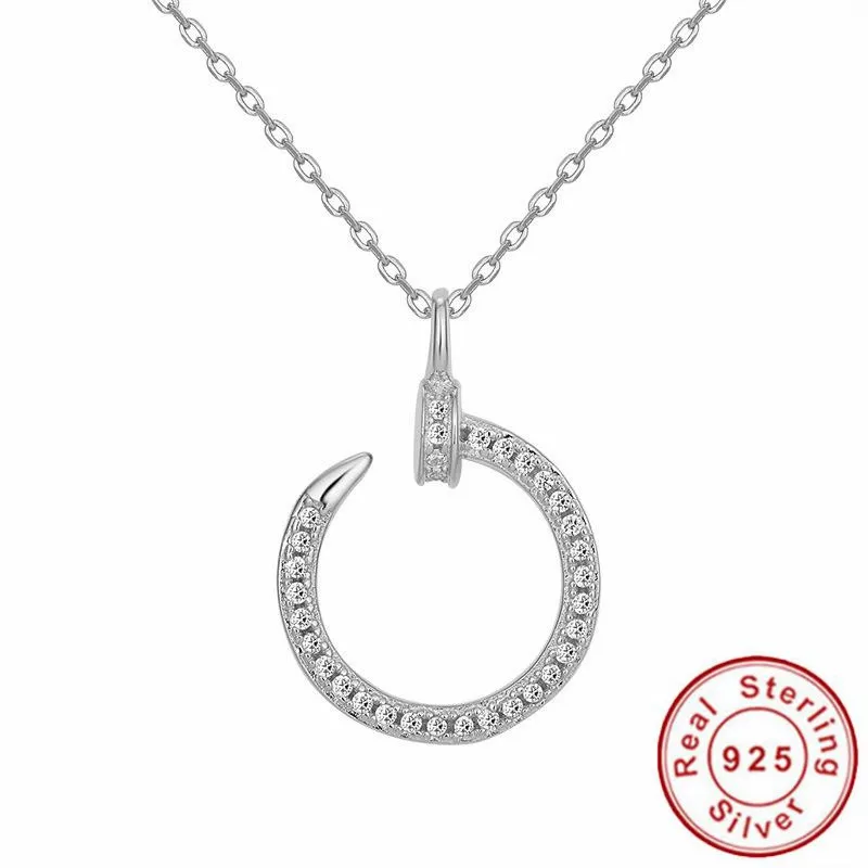 

Fashion Classic Women Pendant Necklace 925 Silver CZ Nail Necklace