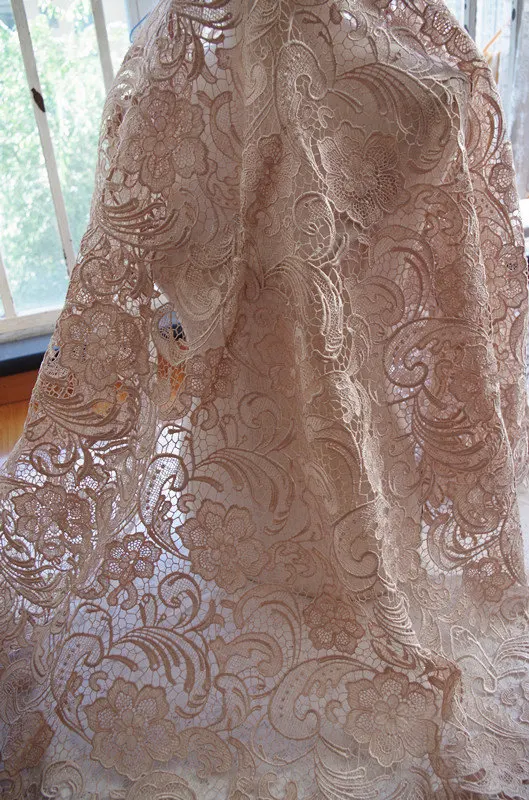 

champagne lace fabric, crocheted lace fabric, venice lace fabric by the yard, 1 yard african lace fabric