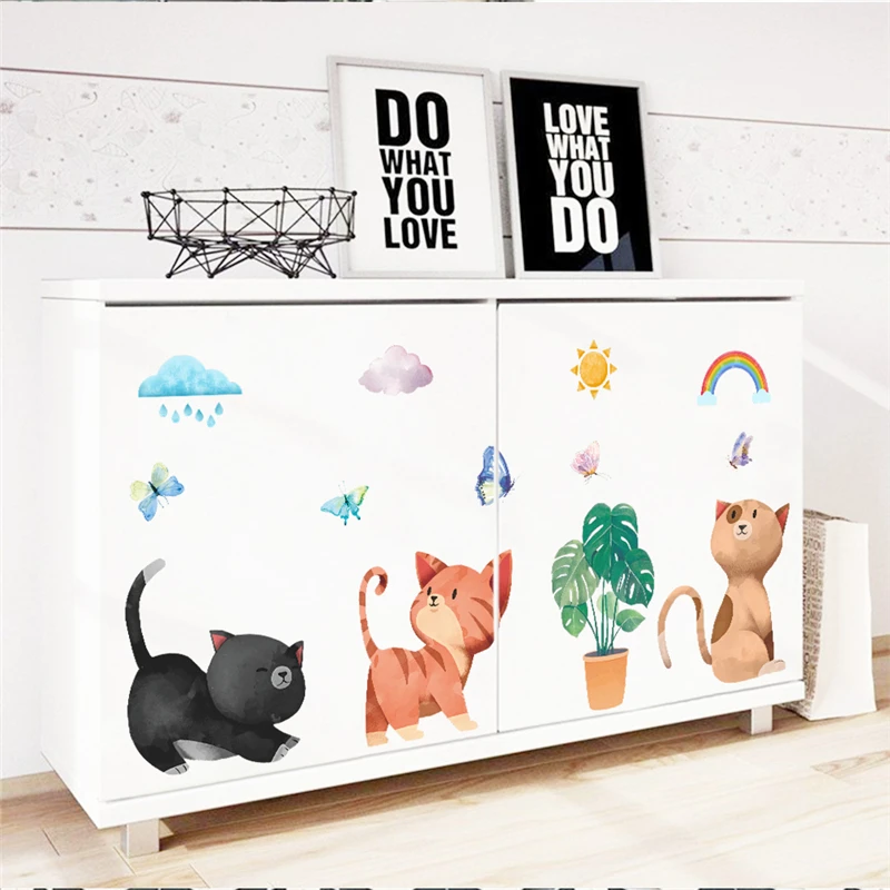 

Cute Cat Butterfly 30*90cm Wall Decals Bedroom Home Decor Accessories Cartoon Animals Wall Stickers Pvc Wallpaper Posters