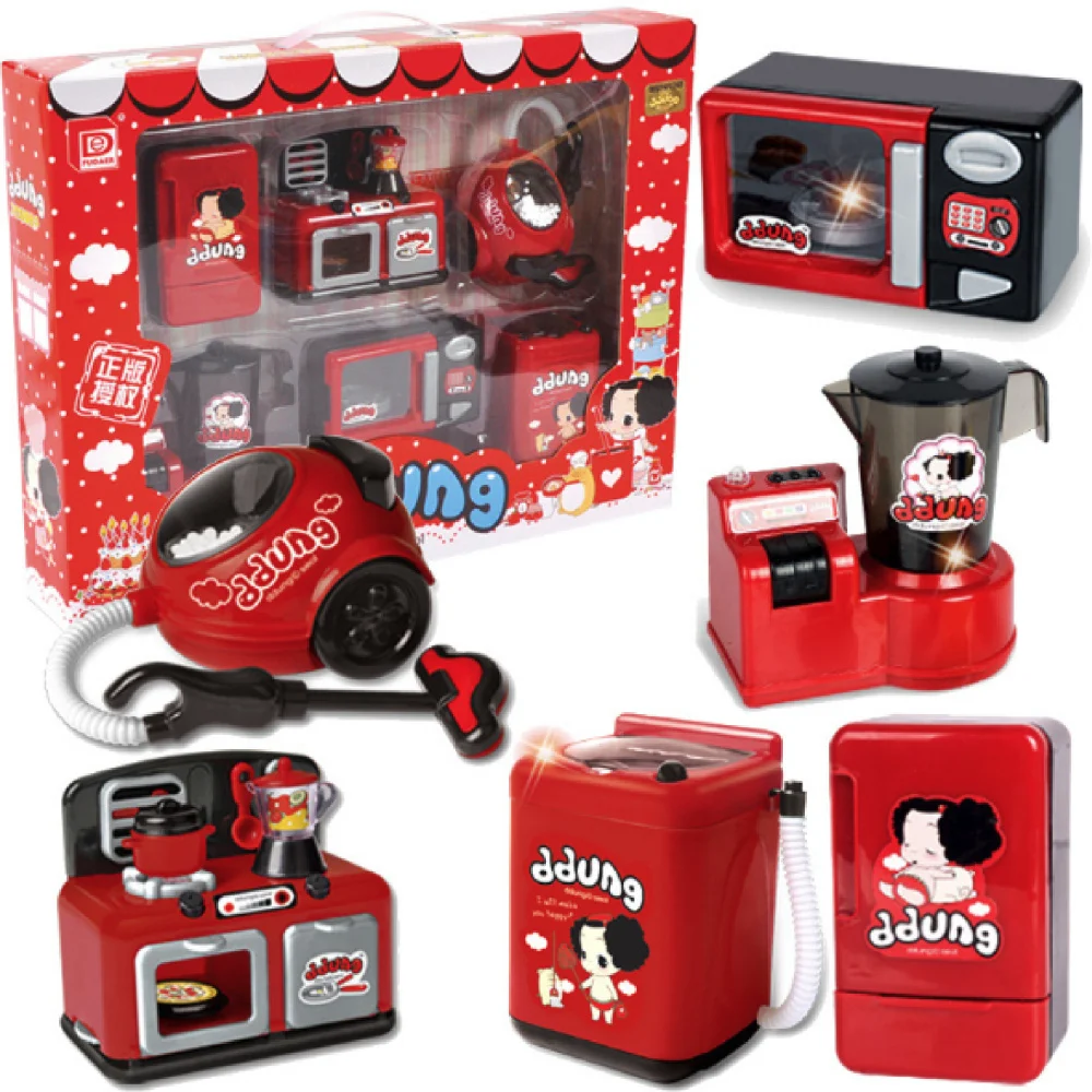 

Ddung Genuine Toy Mini Simulation Home Appliances SET Electric Light Fridge Cooker Juicer Washing Machine Gift Toys For Boy Girl