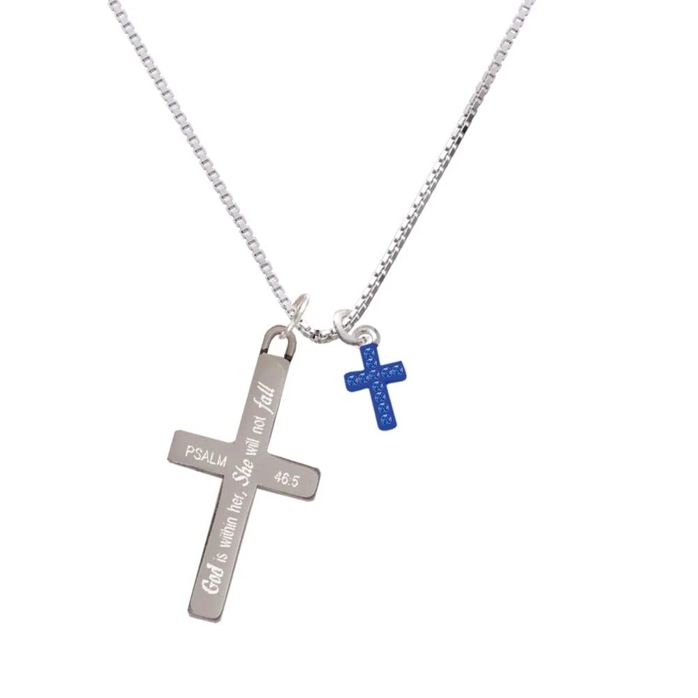 Small Blue Crystal Cross - She will not Fall - Cross Necklace