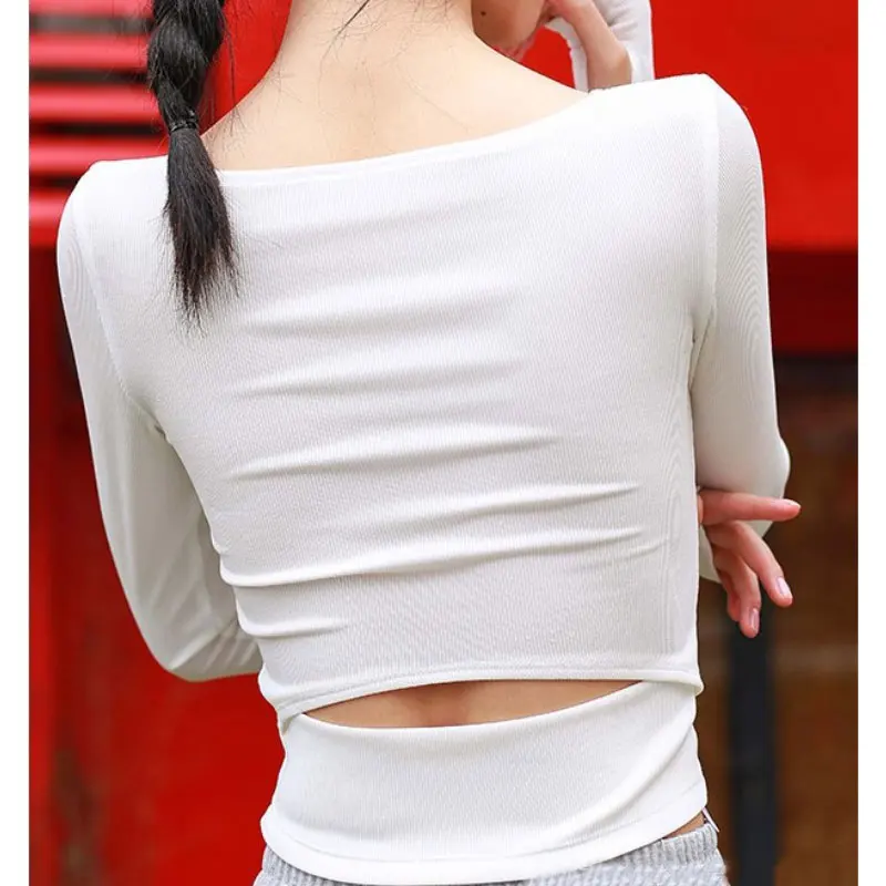 HEAL ORANGE Women Sexy Sports Top Yoga Shirts Fitness Crop Long Sleeve Solid Running Shirt Sport Jerseys Gym Clothes Sportswear
