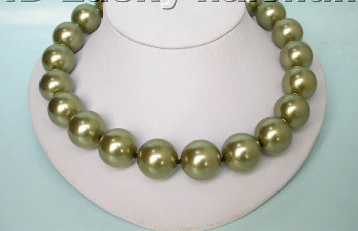 

FREE SHIPPING>@@> 20mm 100% round green south sea shell pearls necklace ^^^@^Noble style Natural Fine jewe &
