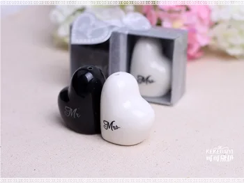 

Free shipping Ceramic Wedding Favors Heart shape Mr. and Mrs. Salt and Pepper Shakers Bridal Favor Gifts