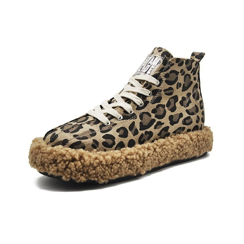 

Fashion 2018 Casual Shoes Woman Winter Comfortable Leopard Short Plush Warm Flats Female Platform Sneakers Women